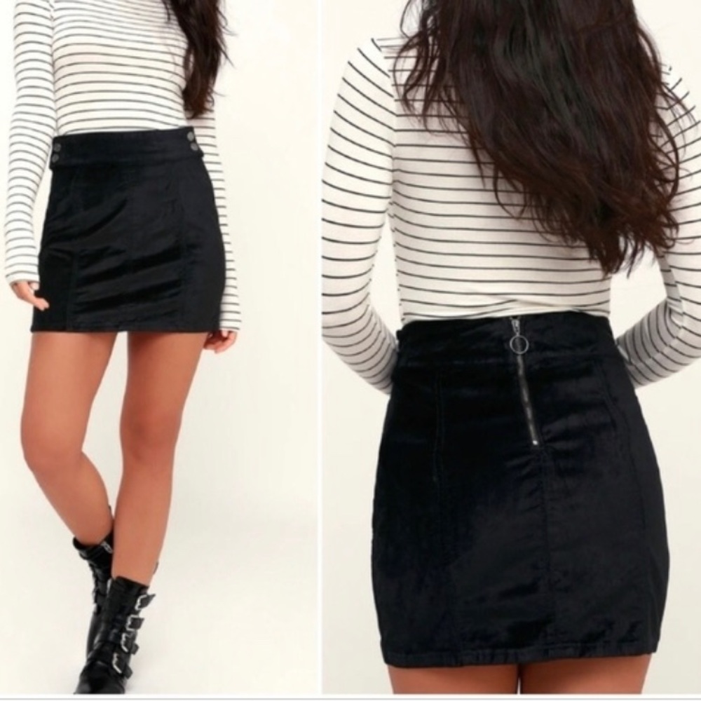 NWT Free People Mini Skirt Retro Velvet Black